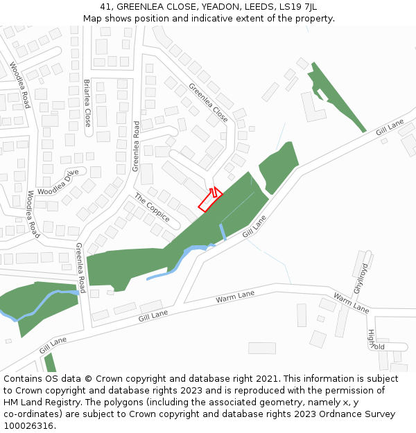 41, GREENLEA CLOSE, YEADON, LEEDS, LS19 7JL: Location map and indicative extent of plot