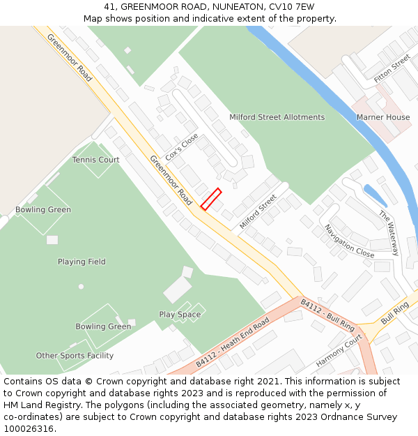 41, GREENMOOR ROAD, NUNEATON, CV10 7EW: Location map and indicative extent of plot