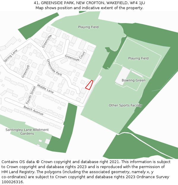 41, GREENSIDE PARK, NEW CROFTON, WAKEFIELD, WF4 1JU: Location map and indicative extent of plot