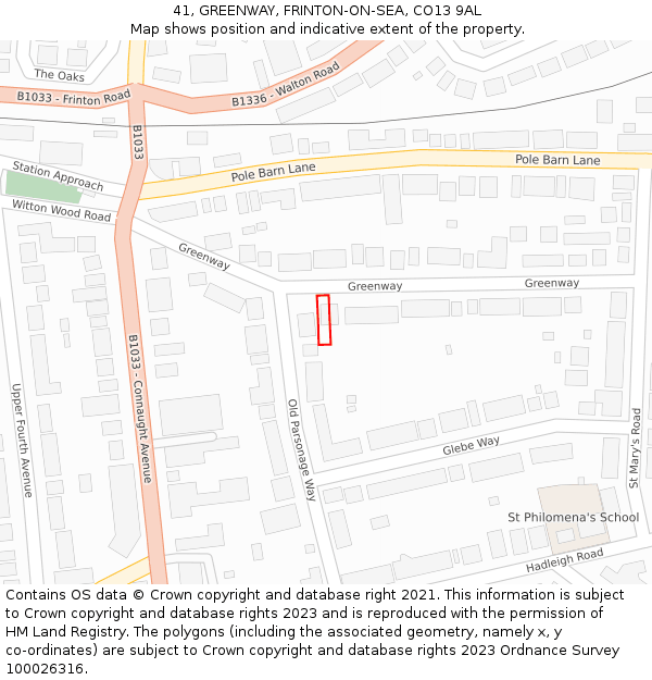 41, GREENWAY, FRINTON-ON-SEA, CO13 9AL: Location map and indicative extent of plot