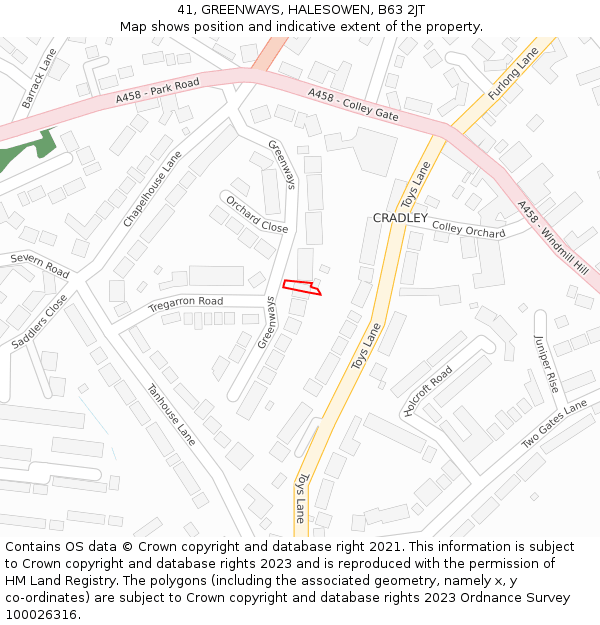 41, GREENWAYS, HALESOWEN, B63 2JT: Location map and indicative extent of plot