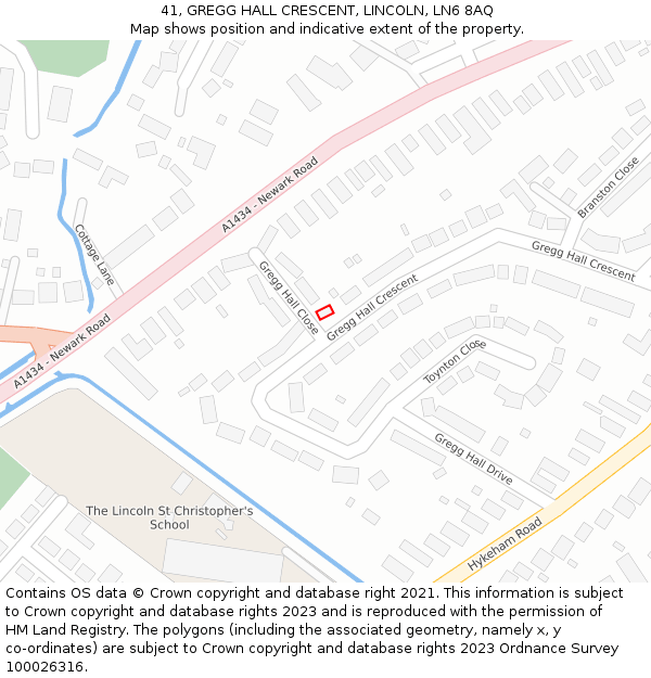 41, GREGG HALL CRESCENT, LINCOLN, LN6 8AQ: Location map and indicative extent of plot