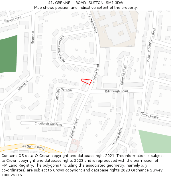 41, GRENNELL ROAD, SUTTON, SM1 3DW: Location map and indicative extent of plot