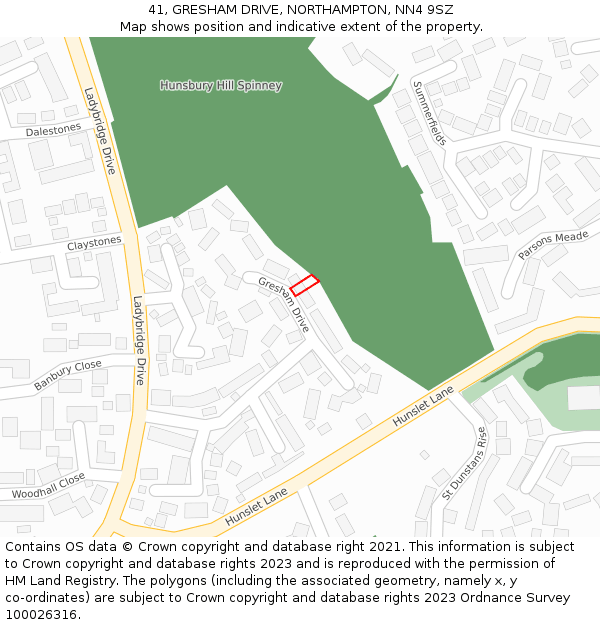 41, GRESHAM DRIVE, NORTHAMPTON, NN4 9SZ: Location map and indicative extent of plot