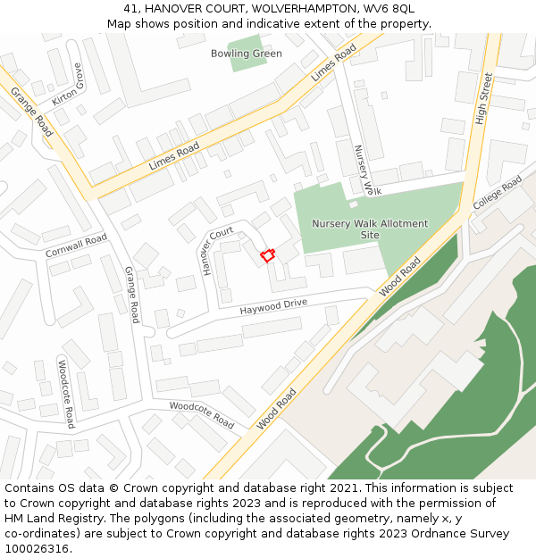 41, HANOVER COURT, WOLVERHAMPTON, WV6 8QL: Location map and indicative extent of plot