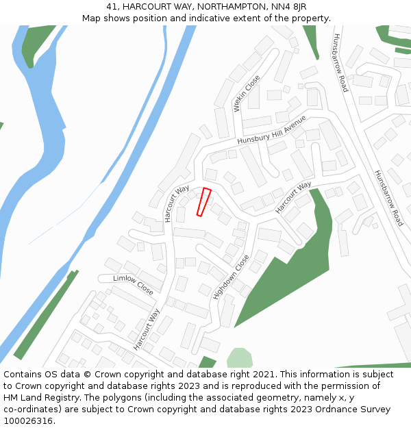 41, HARCOURT WAY, NORTHAMPTON, NN4 8JR: Location map and indicative extent of plot