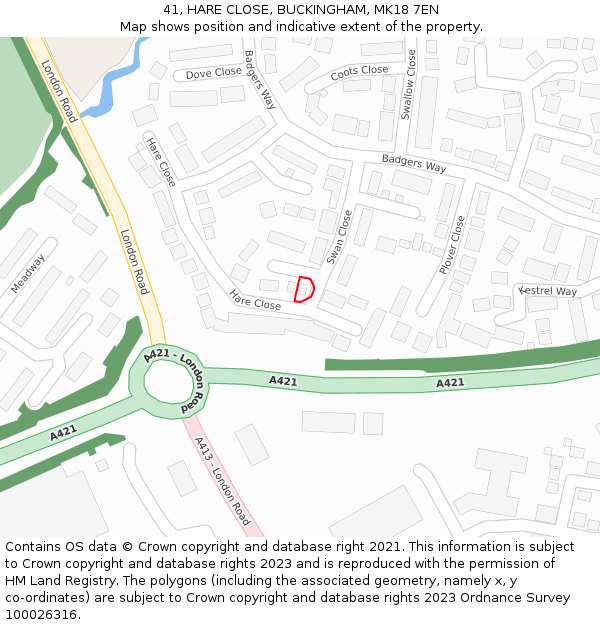 41, HARE CLOSE, BUCKINGHAM, MK18 7EN: Location map and indicative extent of plot