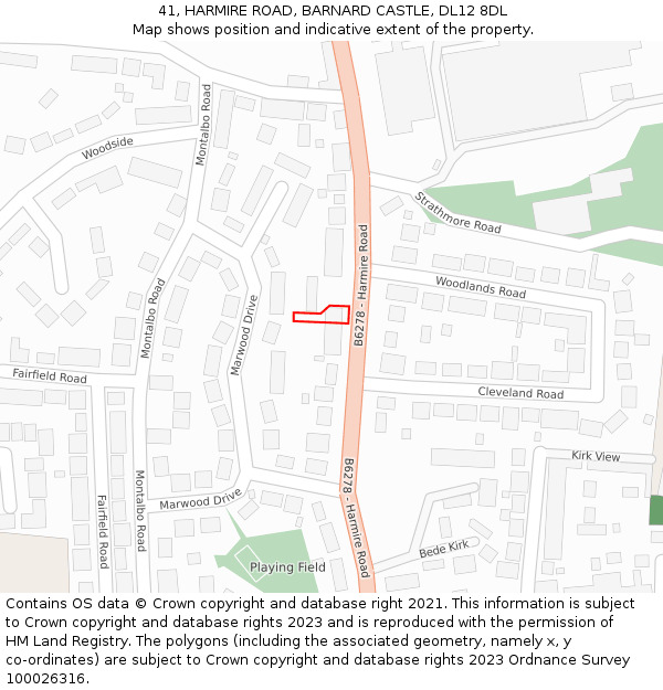 41, HARMIRE ROAD, BARNARD CASTLE, DL12 8DL: Location map and indicative extent of plot