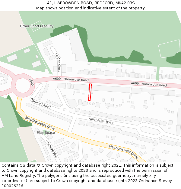 41, HARROWDEN ROAD, BEDFORD, MK42 0RS: Location map and indicative extent of plot