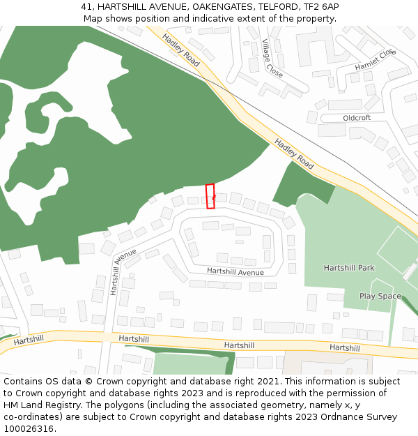 41, HARTSHILL AVENUE, OAKENGATES, TELFORD, TF2 6AP: Location map and indicative extent of plot