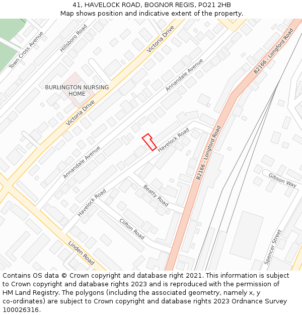 41, HAVELOCK ROAD, BOGNOR REGIS, PO21 2HB: Location map and indicative extent of plot