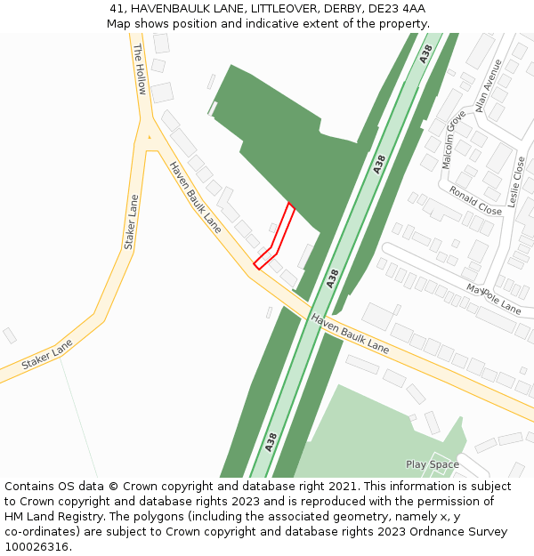 41, HAVENBAULK LANE, LITTLEOVER, DERBY, DE23 4AA: Location map and indicative extent of plot