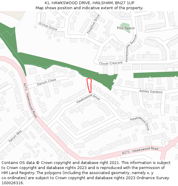 41, HAWKSWOOD DRIVE, HAILSHAM, BN27 1UP: Location map and indicative extent of plot