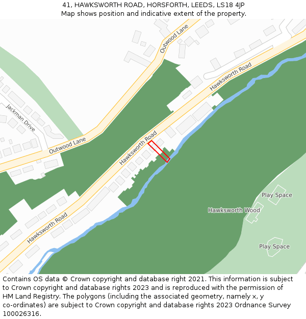 41, HAWKSWORTH ROAD, HORSFORTH, LEEDS, LS18 4JP: Location map and indicative extent of plot