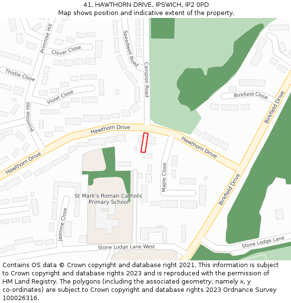 41, HAWTHORN DRIVE, IPSWICH, IP2 0PD: Location map and indicative extent of plot