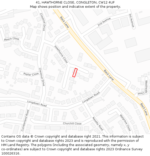 41, HAWTHORNE CLOSE, CONGLETON, CW12 4UF: Location map and indicative extent of plot