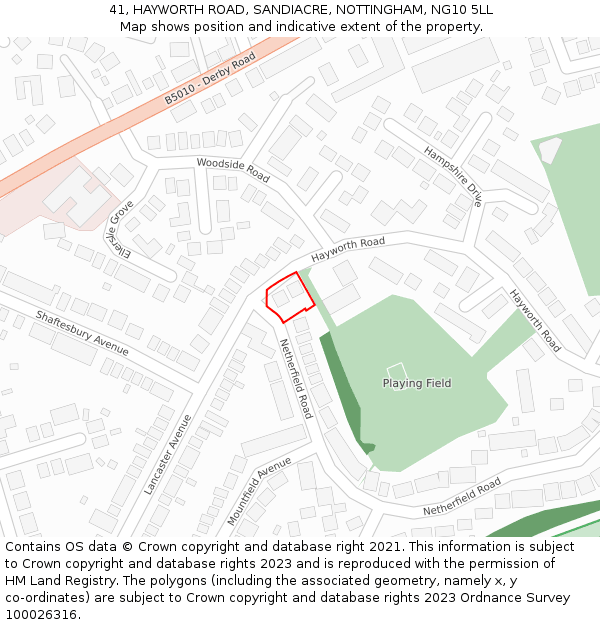 41, HAYWORTH ROAD, SANDIACRE, NOTTINGHAM, NG10 5LL: Location map and indicative extent of plot