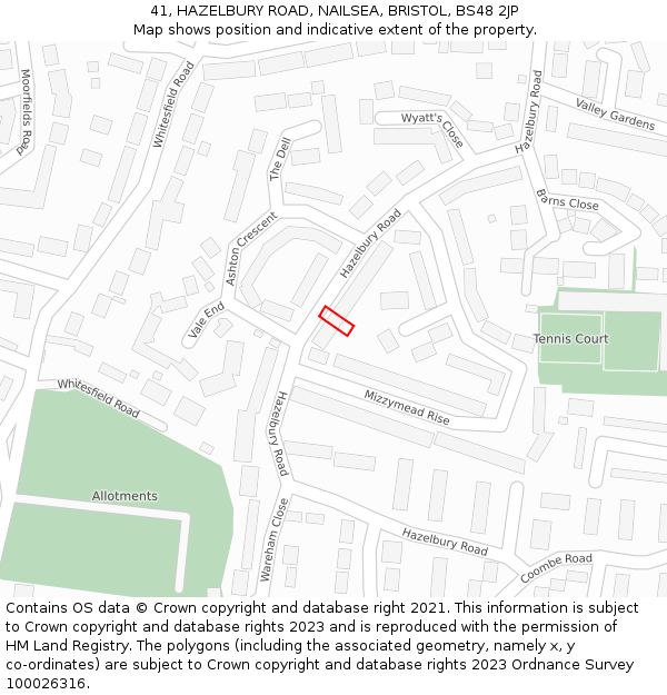 41, HAZELBURY ROAD, NAILSEA, BRISTOL, BS48 2JP: Location map and indicative extent of plot