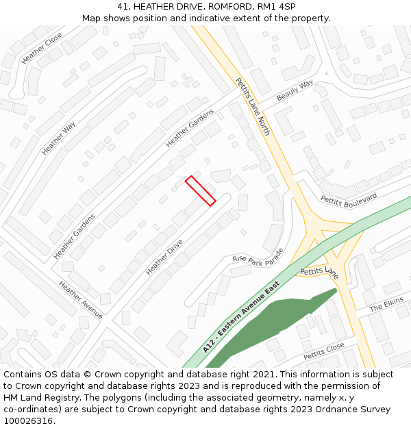 41, HEATHER DRIVE, ROMFORD, RM1 4SP: Location map and indicative extent of plot