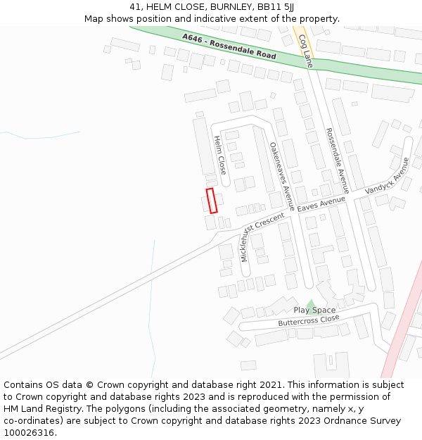 41, HELM CLOSE, BURNLEY, BB11 5JJ: Location map and indicative extent of plot