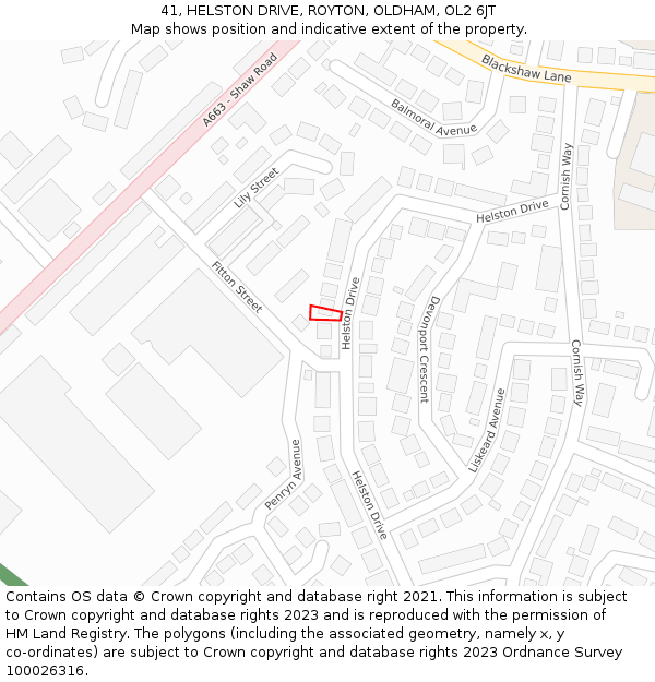 41, HELSTON DRIVE, ROYTON, OLDHAM, OL2 6JT: Location map and indicative extent of plot