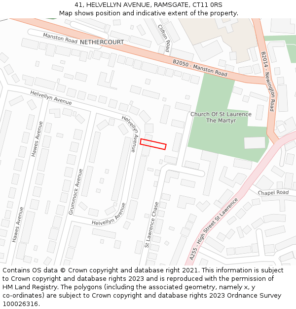 41, HELVELLYN AVENUE, RAMSGATE, CT11 0RS: Location map and indicative extent of plot