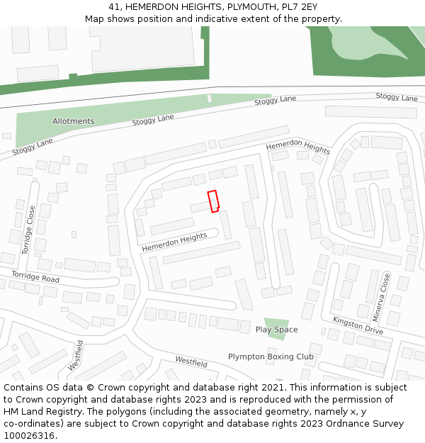 41, HEMERDON HEIGHTS, PLYMOUTH, PL7 2EY: Location map and indicative extent of plot