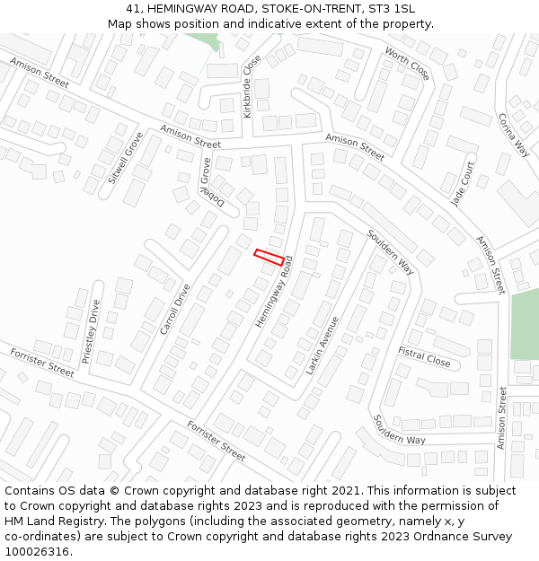 41, HEMINGWAY ROAD, STOKE-ON-TRENT, ST3 1SL: Location map and indicative extent of plot