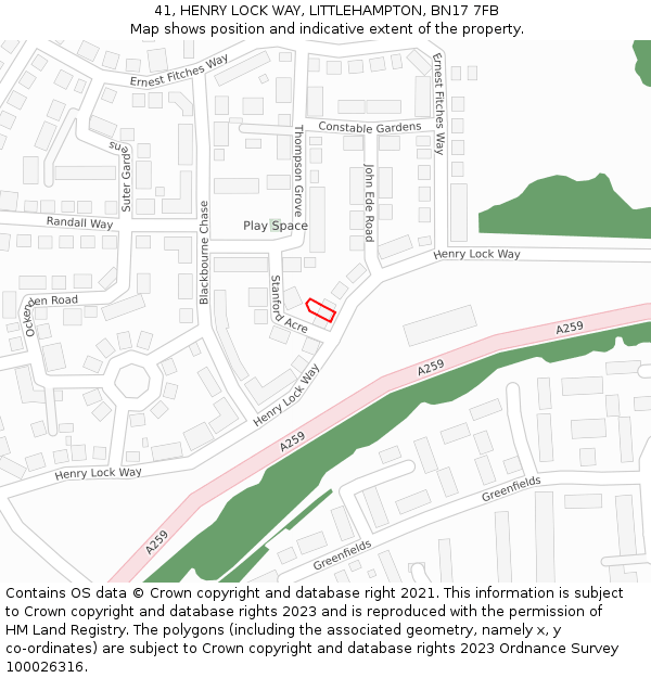 41, HENRY LOCK WAY, LITTLEHAMPTON, BN17 7FB: Location map and indicative extent of plot