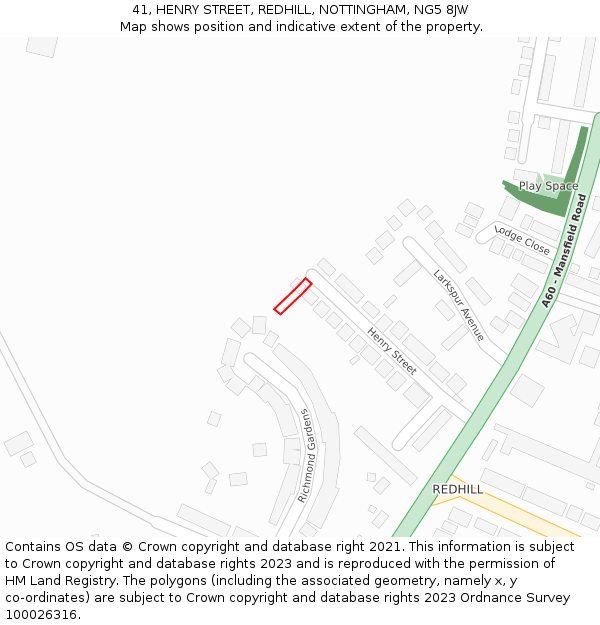 41, HENRY STREET, REDHILL, NOTTINGHAM, NG5 8JW: Location map and indicative extent of plot