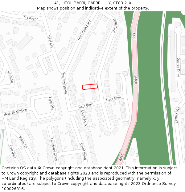 41, HEOL BARRI, CAERPHILLY, CF83 2LX: Location map and indicative extent of plot