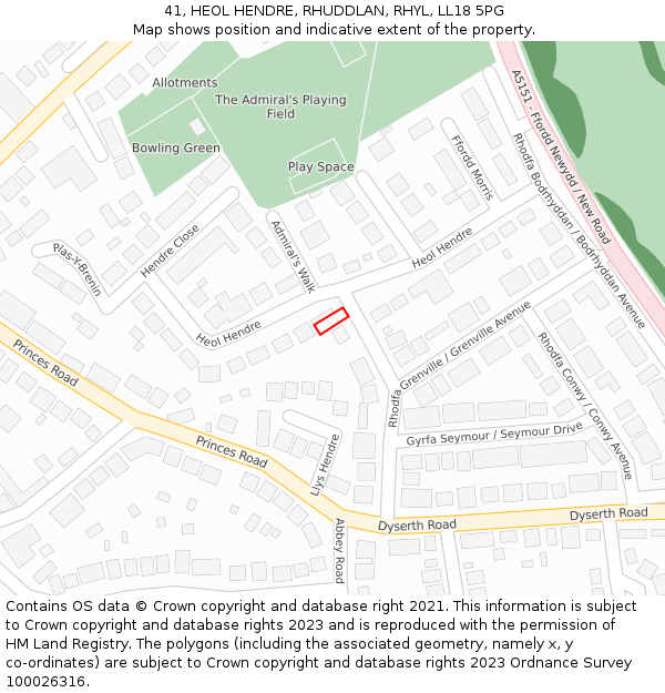 41, HEOL HENDRE, RHUDDLAN, RHYL, LL18 5PG: Location map and indicative extent of plot
