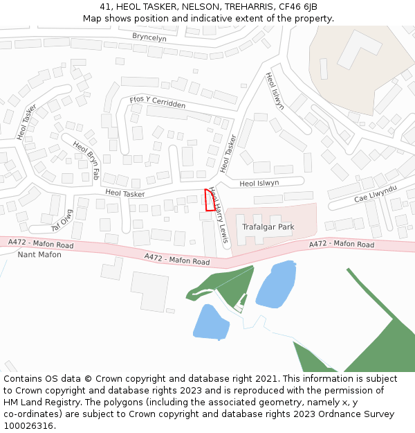 41, HEOL TASKER, NELSON, TREHARRIS, CF46 6JB: Location map and indicative extent of plot