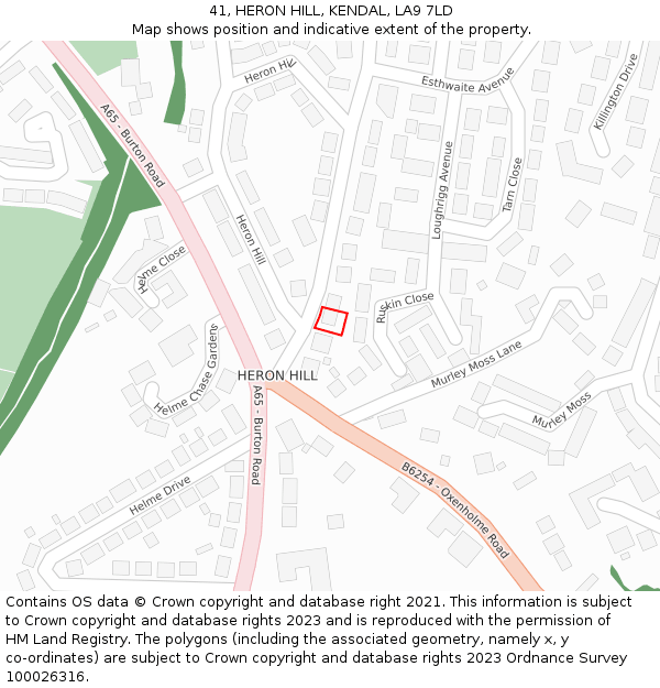 41, HERON HILL, KENDAL, LA9 7LD: Location map and indicative extent of plot