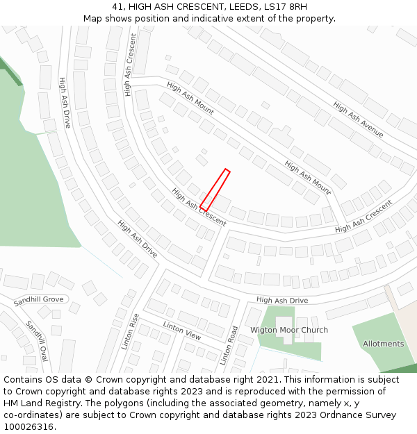 41, HIGH ASH CRESCENT, LEEDS, LS17 8RH: Location map and indicative extent of plot