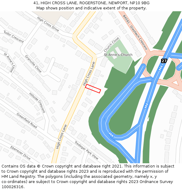 41, HIGH CROSS LANE, ROGERSTONE, NEWPORT, NP10 9BG: Location map and indicative extent of plot