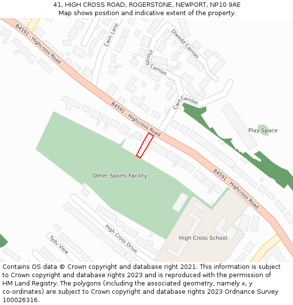 41, HIGH CROSS ROAD, ROGERSTONE, NEWPORT, NP10 9AE: Location map and indicative extent of plot