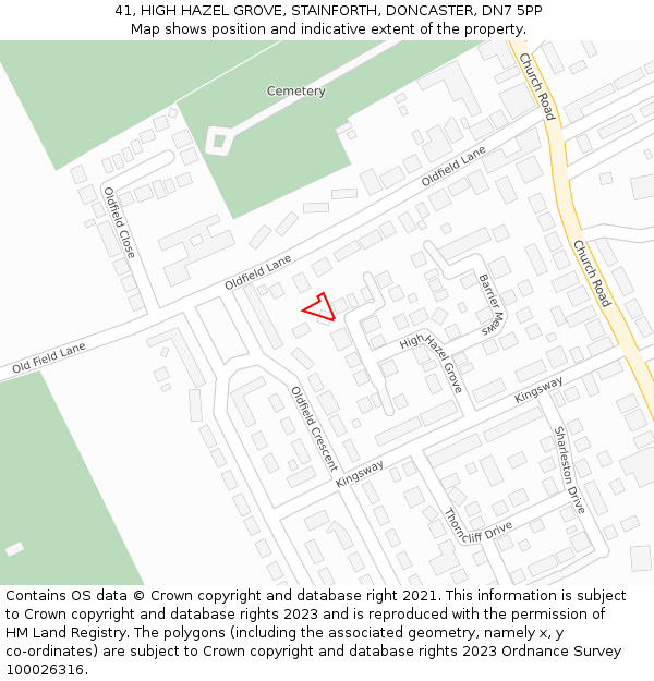 41, HIGH HAZEL GROVE, STAINFORTH, DONCASTER, DN7 5PP: Location map and indicative extent of plot