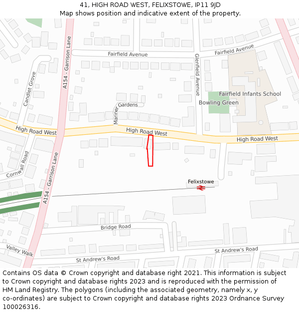 41, HIGH ROAD WEST, FELIXSTOWE, IP11 9JD: Location map and indicative extent of plot