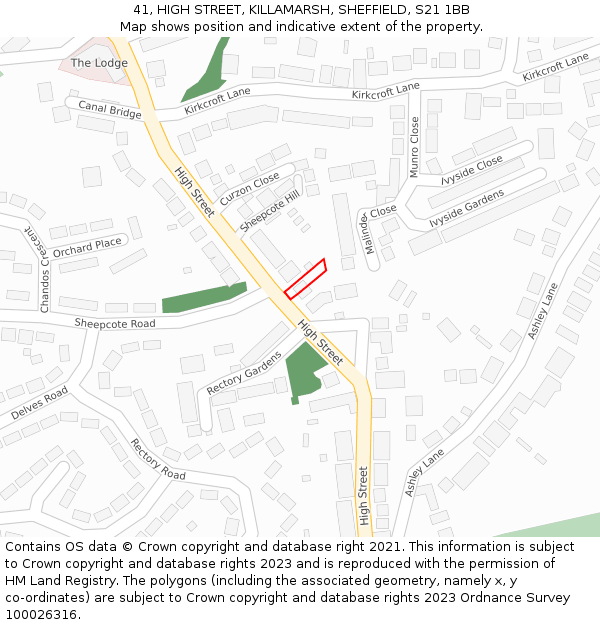 41, HIGH STREET, KILLAMARSH, SHEFFIELD, S21 1BB: Location map and indicative extent of plot