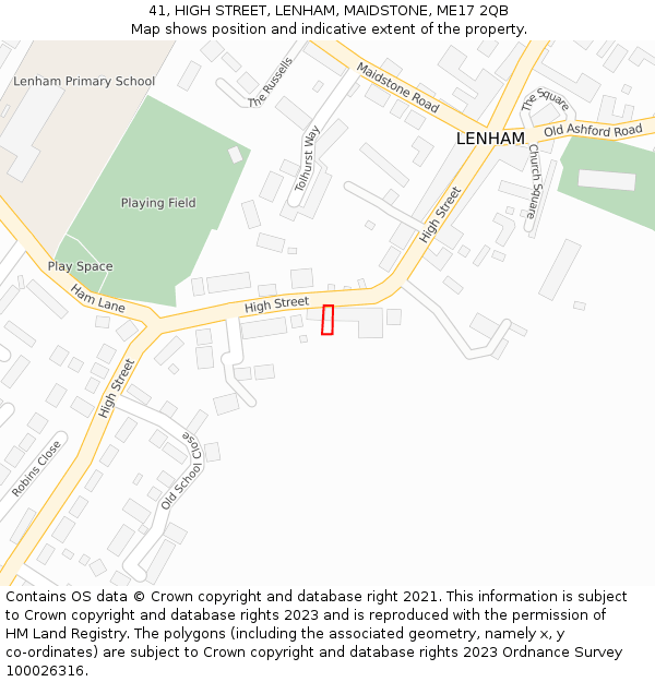 41, HIGH STREET, LENHAM, MAIDSTONE, ME17 2QB: Location map and indicative extent of plot