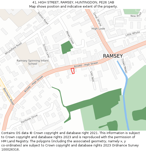 41, HIGH STREET, RAMSEY, HUNTINGDON, PE26 1AB: Location map and indicative extent of plot