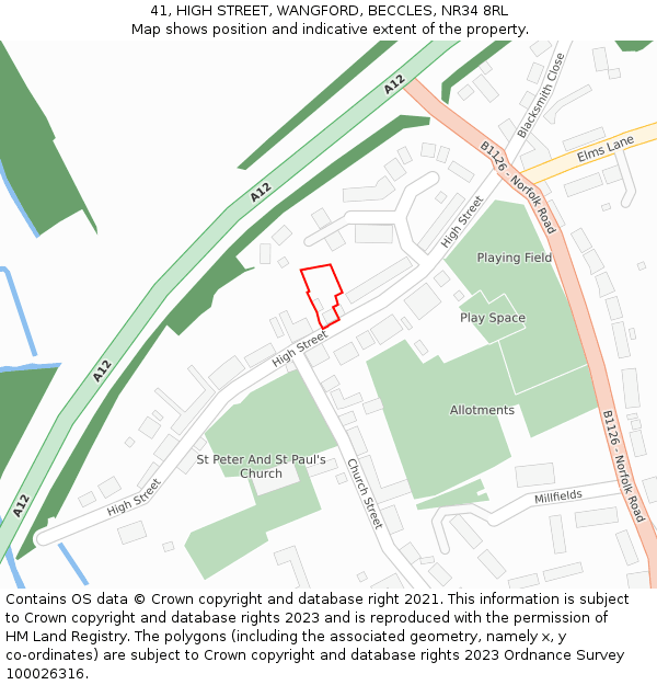 41, HIGH STREET, WANGFORD, BECCLES, NR34 8RL: Location map and indicative extent of plot