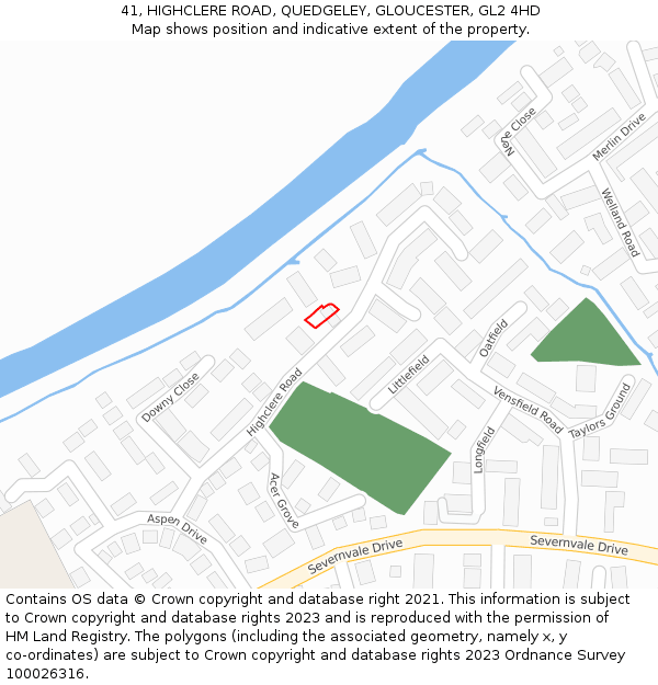 41, HIGHCLERE ROAD, QUEDGELEY, GLOUCESTER, GL2 4HD: Location map and indicative extent of plot