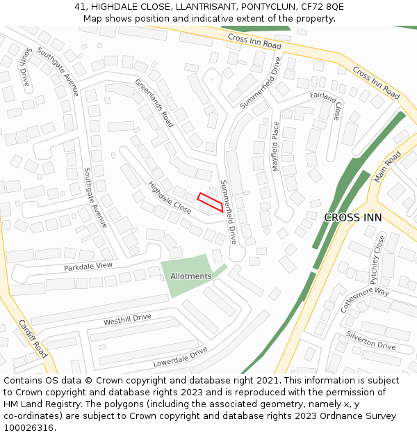 41, HIGHDALE CLOSE, LLANTRISANT, PONTYCLUN, CF72 8QE: Location map and indicative extent of plot