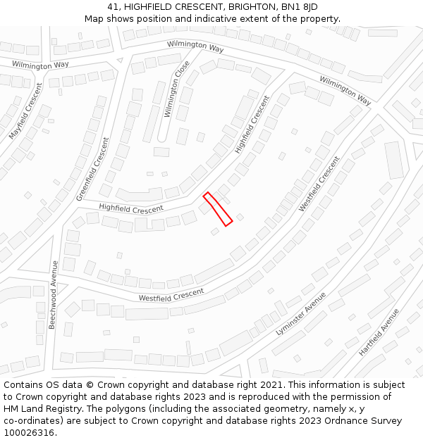 41, HIGHFIELD CRESCENT, BRIGHTON, BN1 8JD: Location map and indicative extent of plot