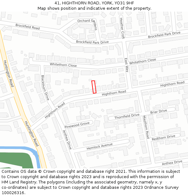 41, HIGHTHORN ROAD, YORK, YO31 9HF: Location map and indicative extent of plot