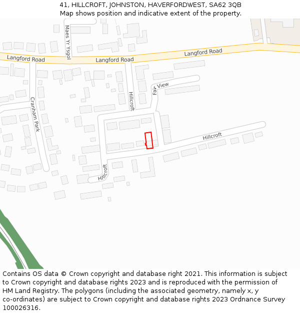 41, HILLCROFT, JOHNSTON, HAVERFORDWEST, SA62 3QB: Location map and indicative extent of plot