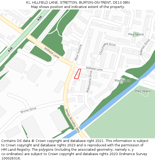 41, HILLFIELD LANE, STRETTON, BURTON-ON-TRENT, DE13 0BN: Location map and indicative extent of plot