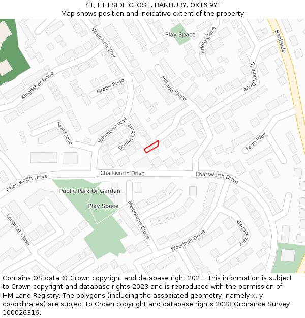 41, HILLSIDE CLOSE, BANBURY, OX16 9YT: Location map and indicative extent of plot